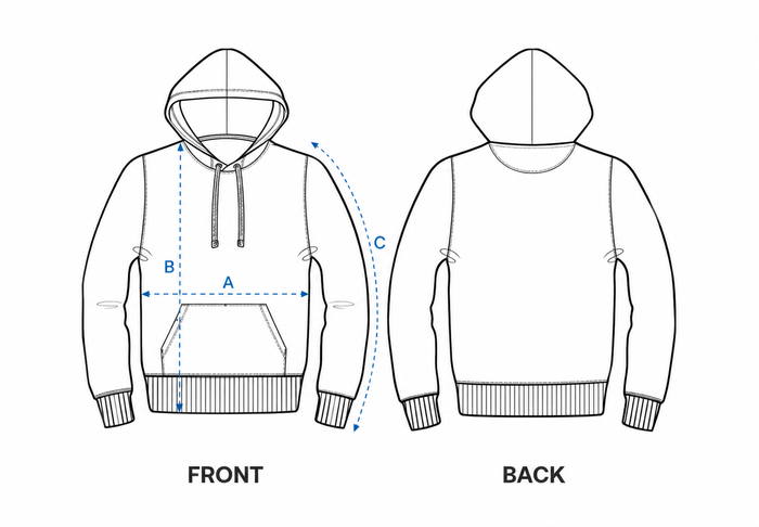 Cotton Hoodie size diagram